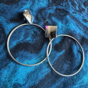 Silver Geometric Hoop Clip-On Earrings